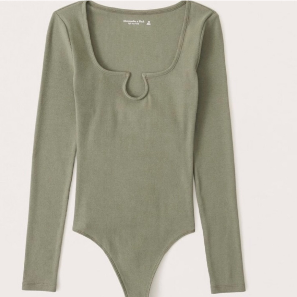 Abercrombie & Fitch XL Ribbed Bodysuit long sleeve olive green soft AF